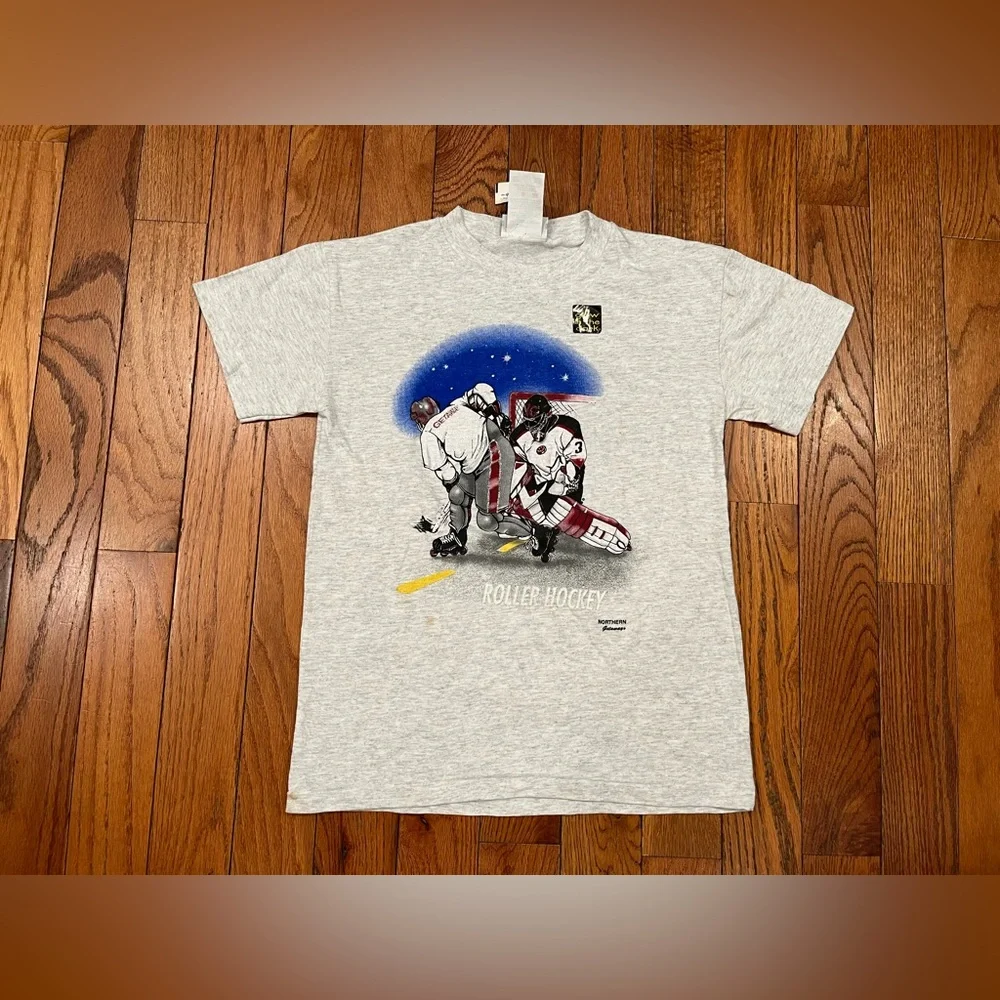 Vintage 90s Northern Getaway Roller Hockey T Shirt Medium Glow In The Dark Alien